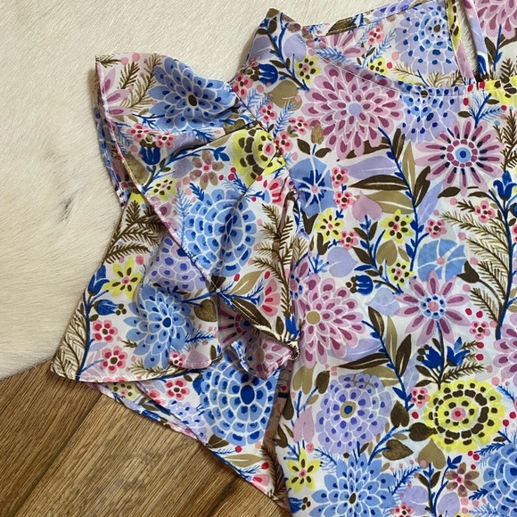 Nanette Lepore Women's Floral Multicolor Blue Flutter Sleeve Blouse - Picture 3 of 8